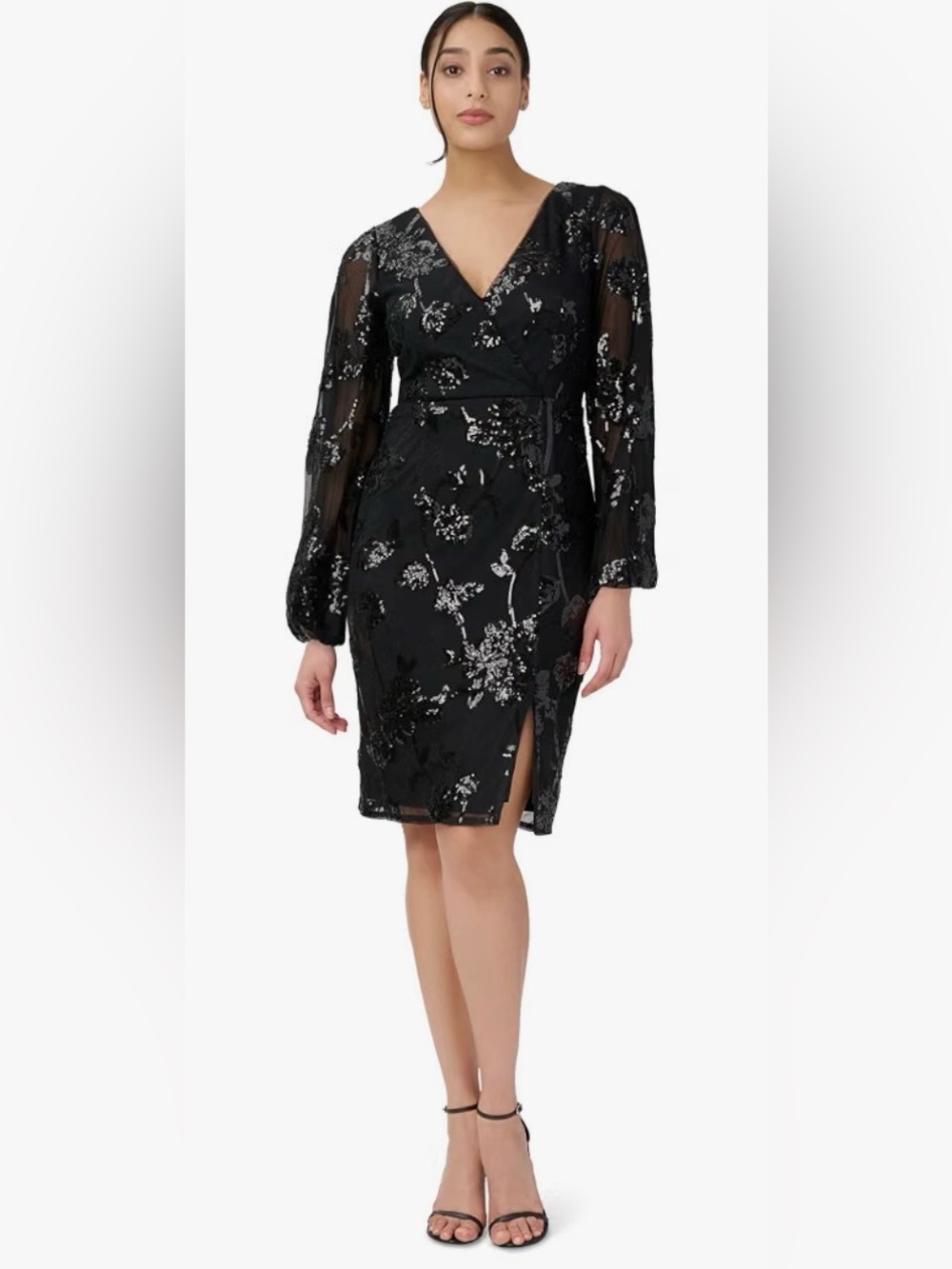 Adrianna Papell Black Stretch Sequin Midi Dress